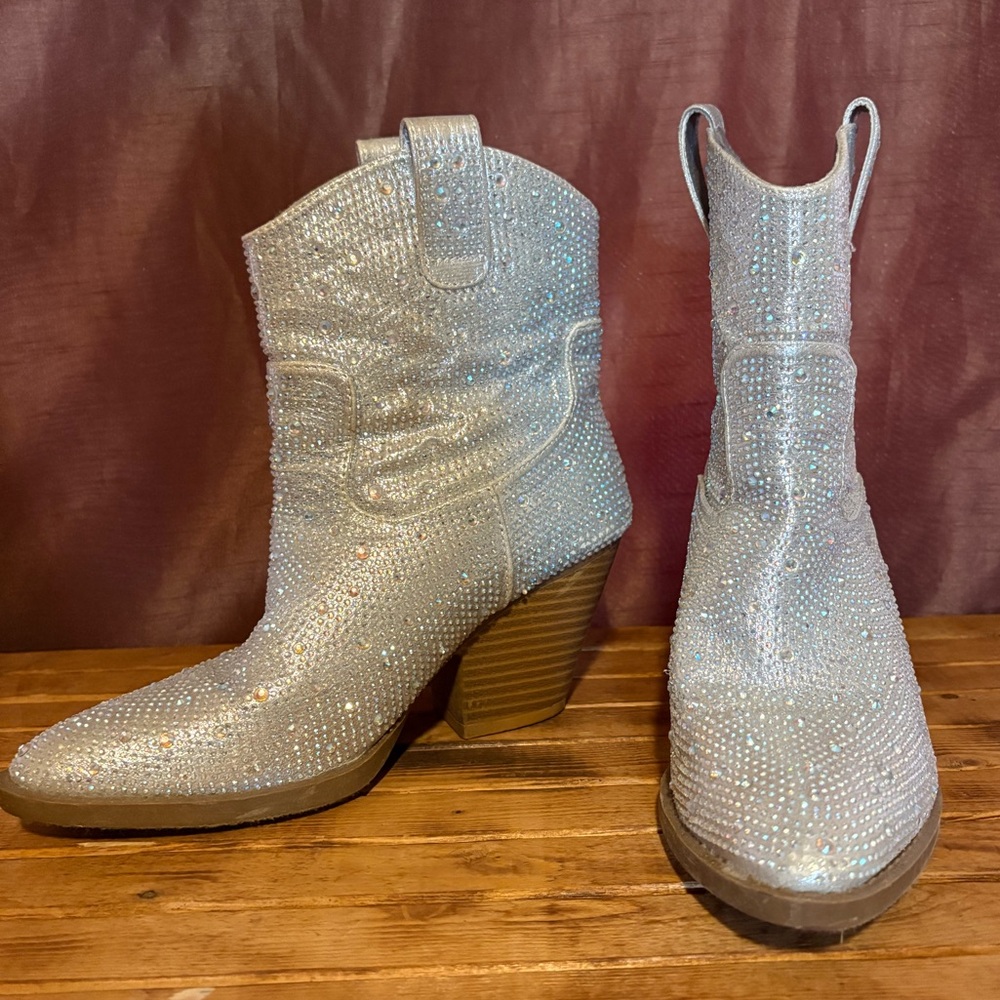 Forever Silver Rhinestone Shorty Boots